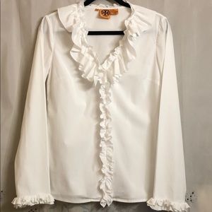 Tory Burch White Ruffle Blouse